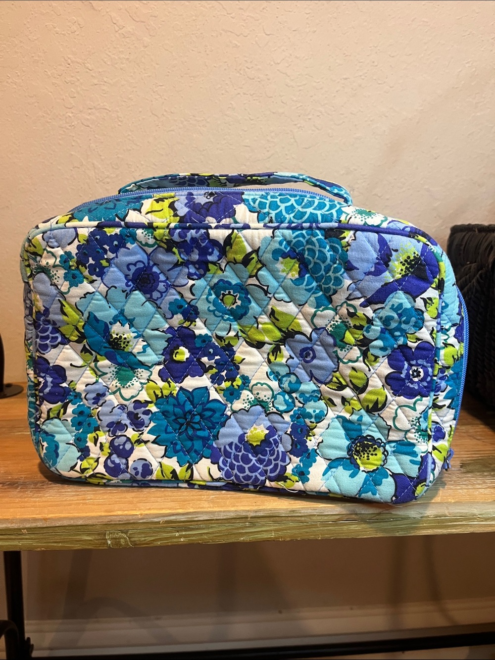 Vera Bradley Blue Blueberry Quilted Floral Cosmetic Pouch